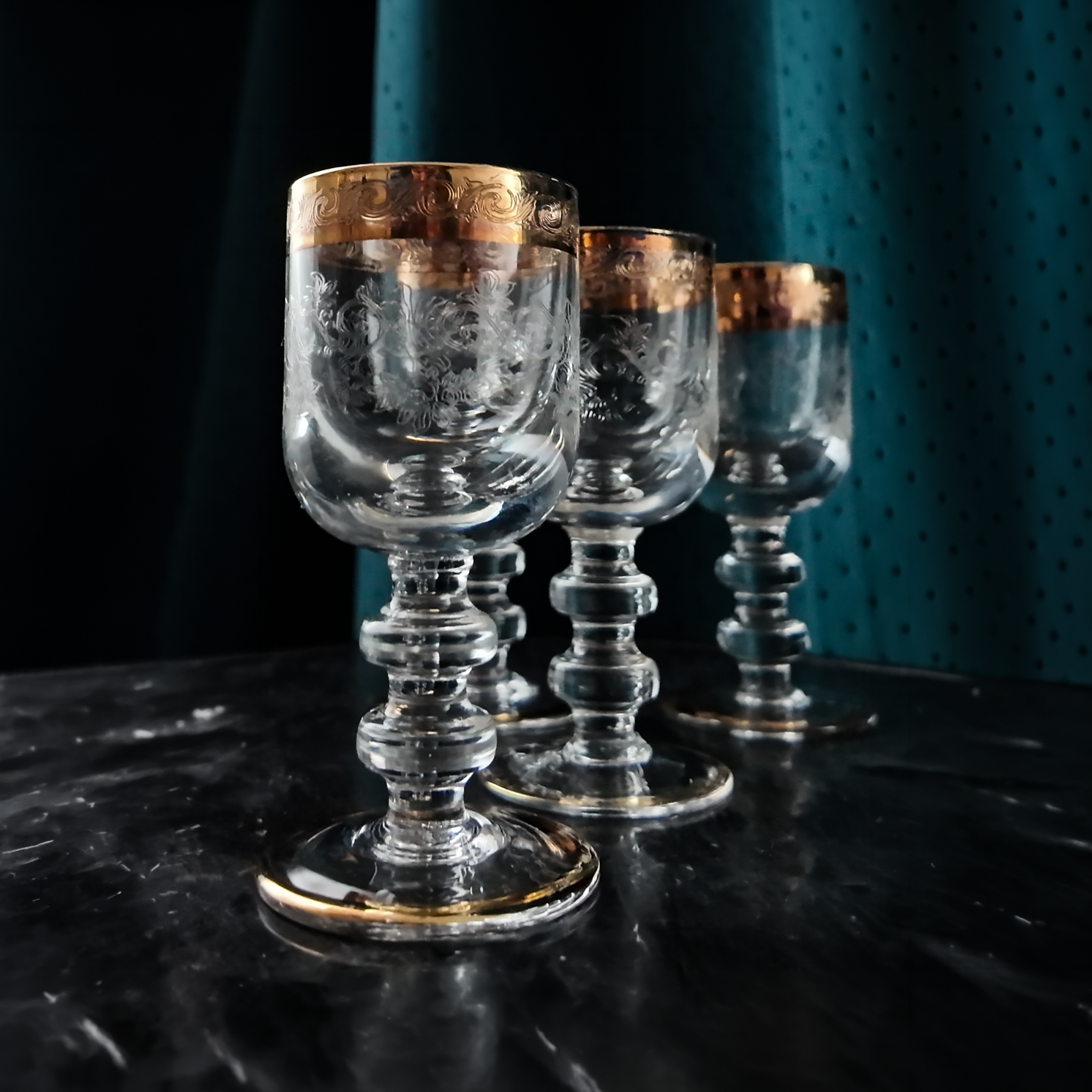 Antique Bohemian Gilded Liqueur Glasses Set of 4